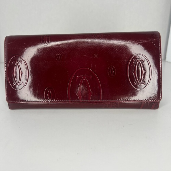 ♥️Cartier Bordeaux Patent Leather Happy Birthday Bifold Long Wallet |PRELOVED♥️ - Picture 1 of 9